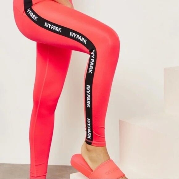 Ivy Park Women's Logo Elastic Leggings in Neon Pink & Black - Size S - Picture 5 of 11